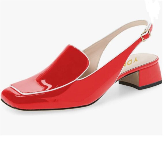 YDN Red Square Toe Block Low Heels Slingback Formal Loafer Dressy Office Pump - Picture 1 of 8